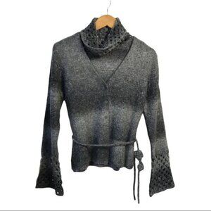Y2K Shu Shu Wool Blend Belted Marled Granny Knit Cardigan  Turtleneck Set